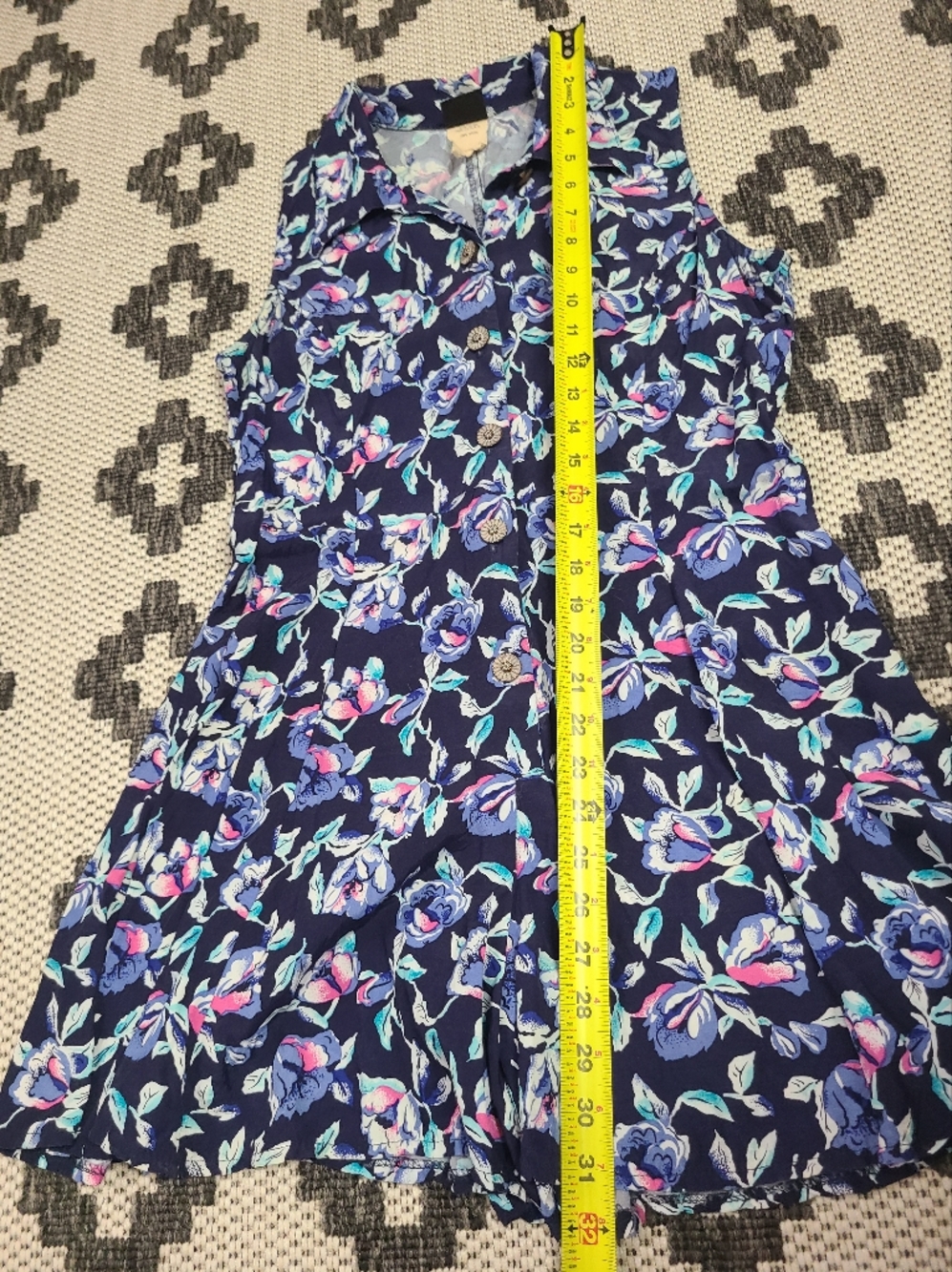 Vintage  Navy Floral Button-Front‎ Romper - Picture 8 of 9